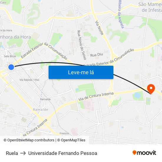 Ruela to Universidade Fernando Pessoa map