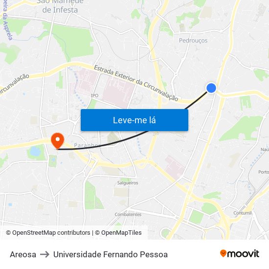 Areosa to Universidade Fernando Pessoa map