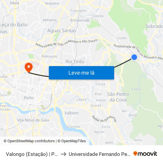 Valongo (Estação) | Presa to Universidade Fernando Pessoa map