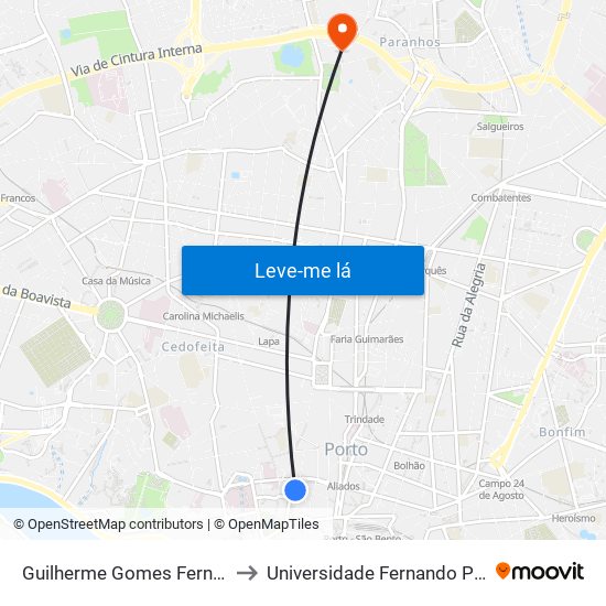 Guilherme Gomes Fernandes to Universidade Fernando Pessoa map