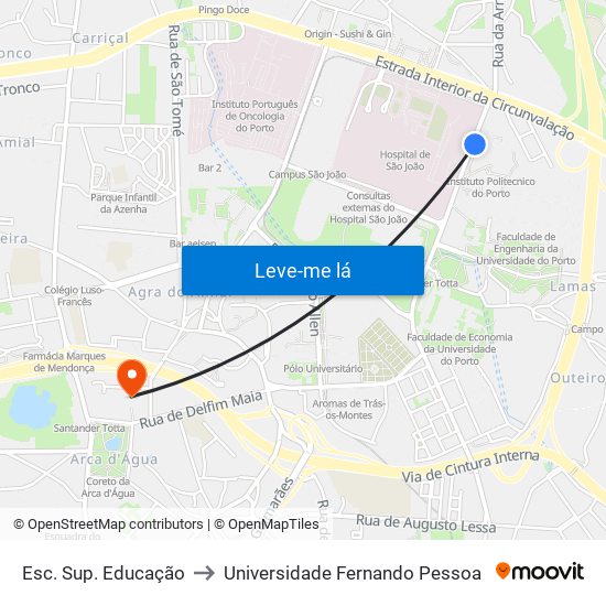 Esc. Sup. Educação to Universidade Fernando Pessoa map