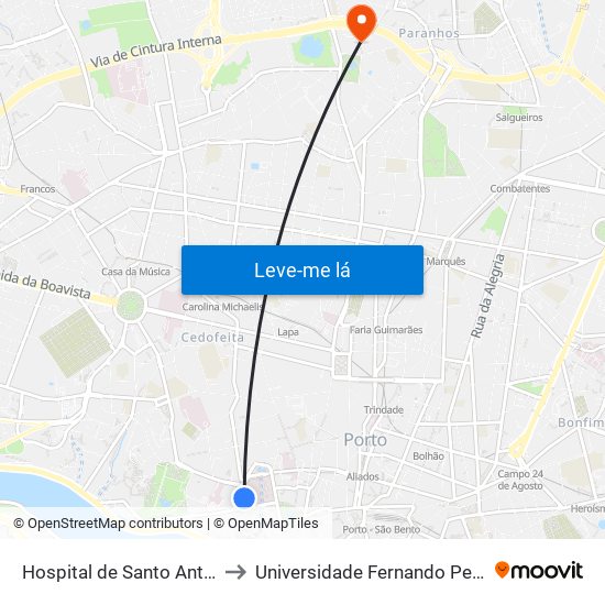 Hospital de Santo António to Universidade Fernando Pessoa map