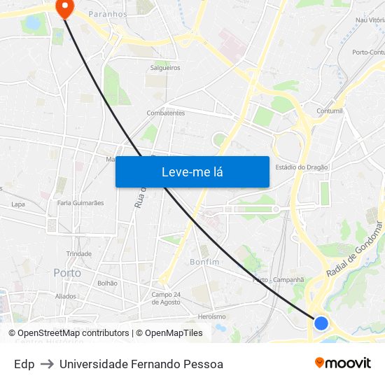 Edp to Universidade Fernando Pessoa map