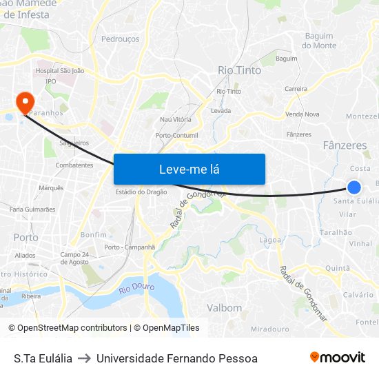 S.Ta Eulália to Universidade Fernando Pessoa map