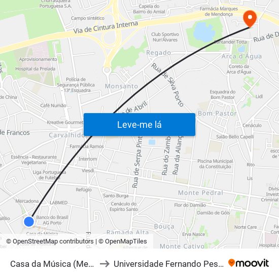 Casa da Música (Metro) to Universidade Fernando Pessoa map