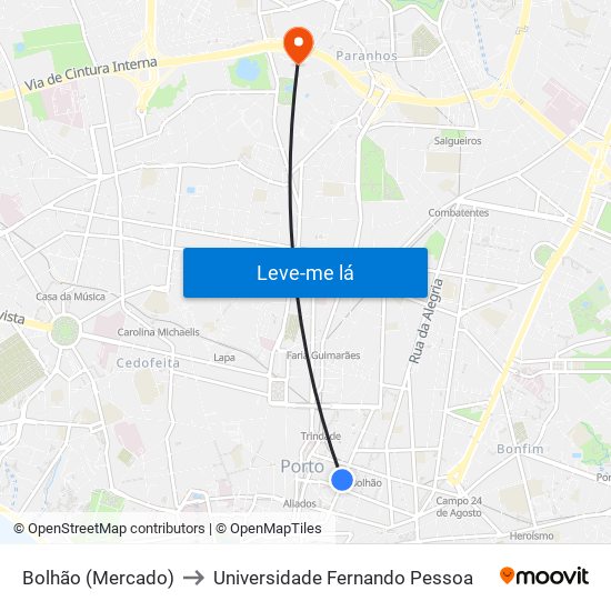 Bolhão (Mercado) to Universidade Fernando Pessoa map