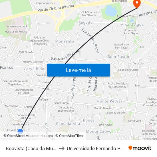 Boavista (Casa da Música) to Universidade Fernando Pessoa map