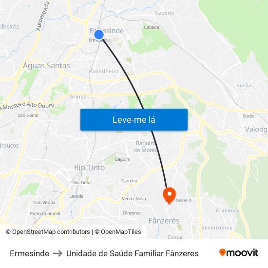 Ermesinde to Unidade de Saúde Familiar Fânzeres map