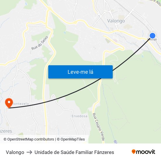 Valongo to Unidade de Saúde Familiar Fânzeres map