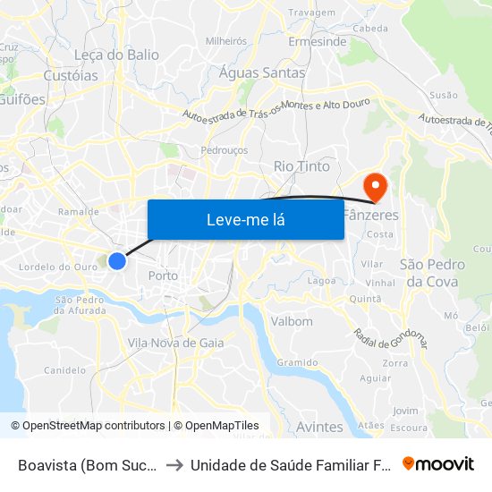 Boavista (Bom Sucesso) to Unidade de Saúde Familiar Fânzeres map