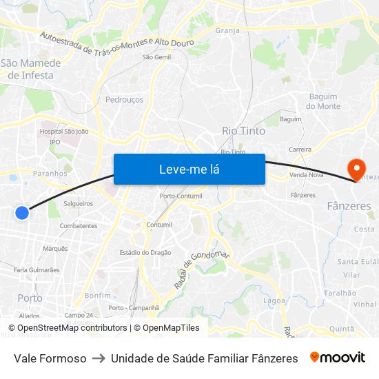 Vale Formoso to Unidade de Saúde Familiar Fânzeres map