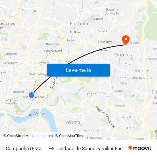 Campanhã (Estação) to Unidade de Saúde Familiar Fânzeres map