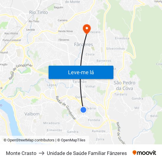 Monte Crasto to Unidade de Saúde Familiar Fânzeres map