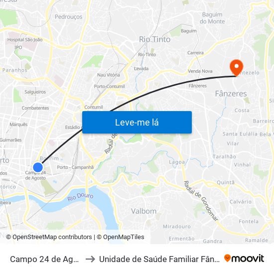 Campo 24 de Agosto to Unidade de Saúde Familiar Fânzeres map