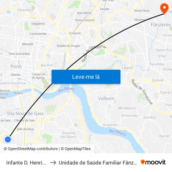 Infante D. Henrique to Unidade de Saúde Familiar Fânzeres map