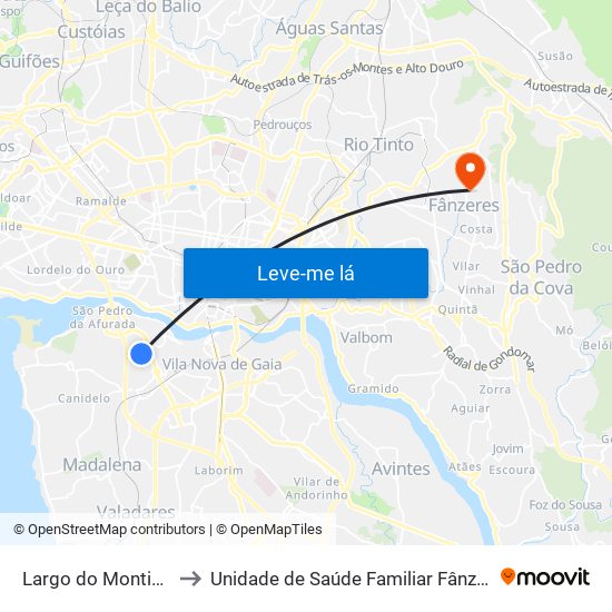 Largo do Montinho to Unidade de Saúde Familiar Fânzeres map