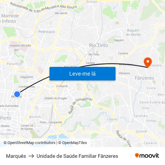 Marquês to Unidade de Saúde Familiar Fânzeres map