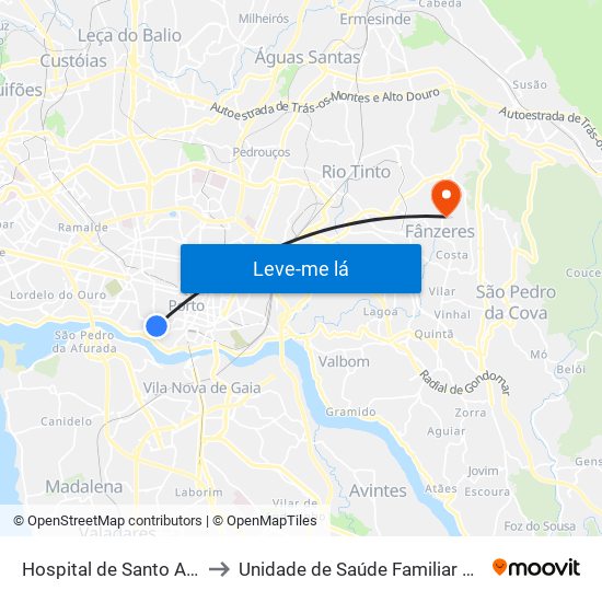 Hospital de Santo António to Unidade de Saúde Familiar Fânzeres map