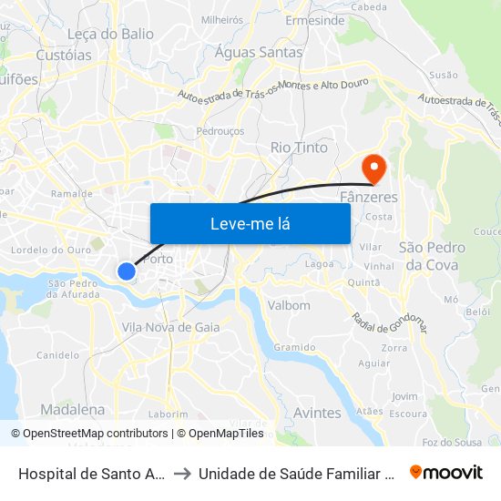 Hospital de Santo António to Unidade de Saúde Familiar Fânzeres map