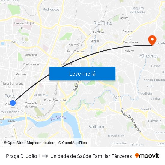 Praça D. João I to Unidade de Saúde Familiar Fânzeres map