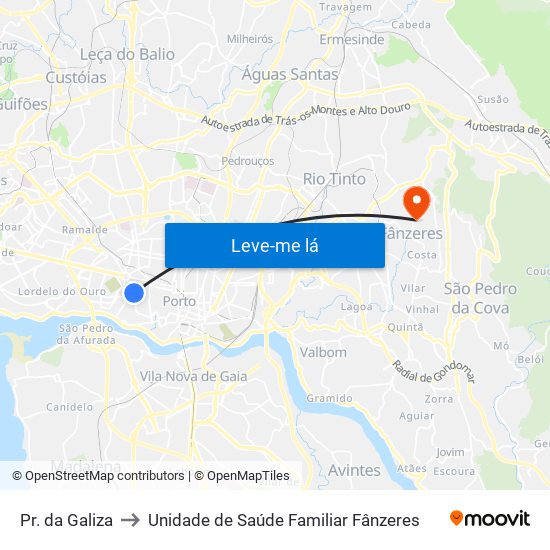 Pr. da Galiza to Unidade de Saúde Familiar Fânzeres map