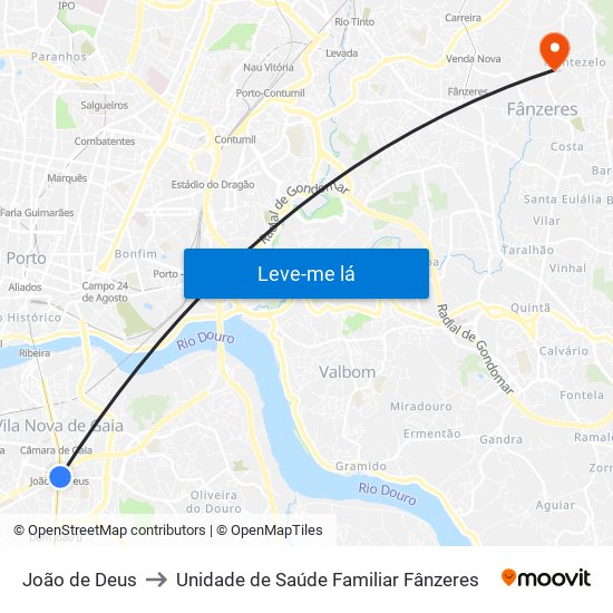 João de Deus to Unidade de Saúde Familiar Fânzeres map