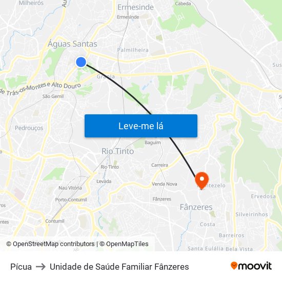 Pícua to Unidade de Saúde Familiar Fânzeres map