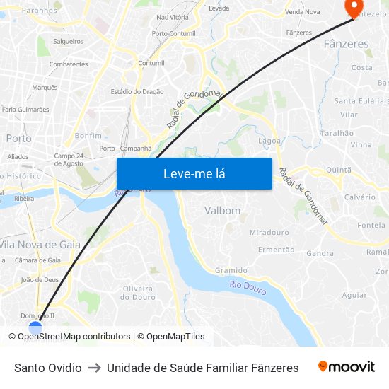 Santo Ovídio to Unidade de Saúde Familiar Fânzeres map