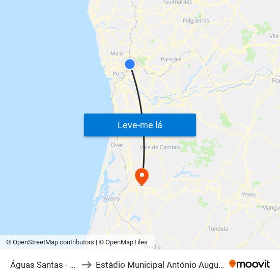 Águas Santas - Palmilheira to Estádio Municipal António Augusto Martins Pereira map