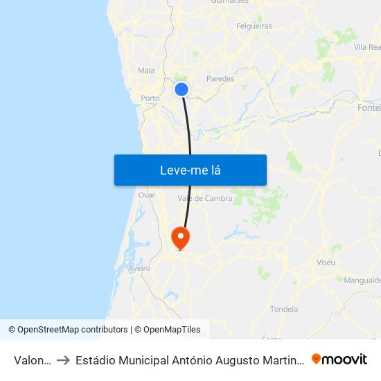 Valongo to Estádio Municipal António Augusto Martins Pereira map