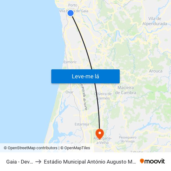Gaia - Devesas to Estádio Municipal António Augusto Martins Pereira map