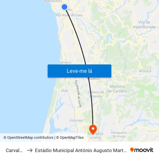 Carvalhido to Estádio Municipal António Augusto Martins Pereira map