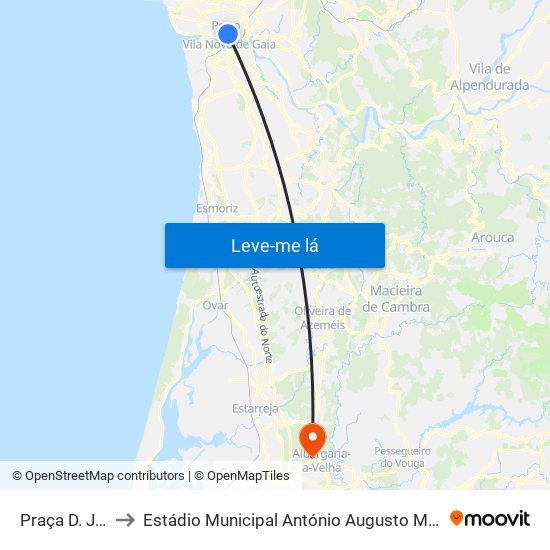 Praça D. João I to Estádio Municipal António Augusto Martins Pereira map