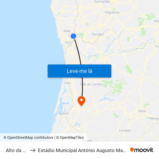 Alto da Maia to Estádio Municipal António Augusto Martins Pereira map
