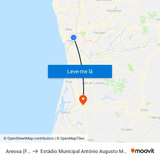 Areosa (Feira) to Estádio Municipal António Augusto Martins Pereira map