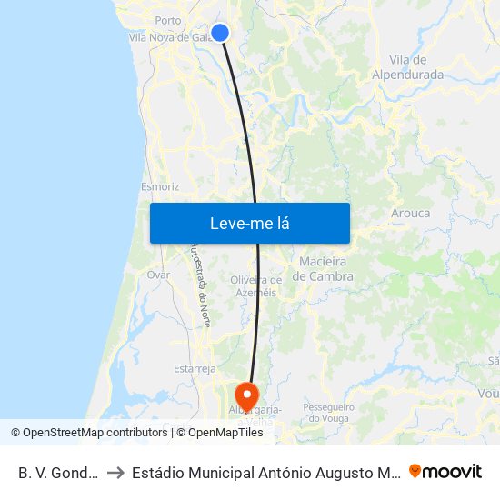 B. V. Gondomar to Estádio Municipal António Augusto Martins Pereira map