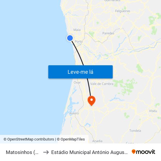 Matosinhos (Mercado) to Estádio Municipal António Augusto Martins Pereira map