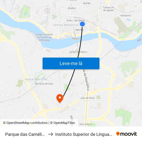 Parque das Camélias (Terminal) to Instituto Superior de Línguas e Administração map