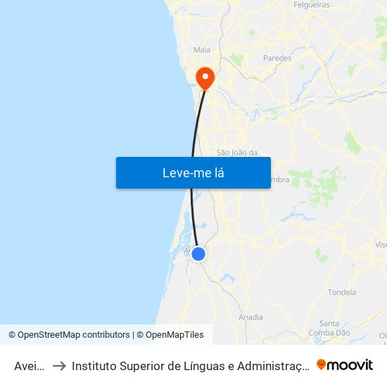 Aveiro to Instituto Superior de Línguas e Administração map