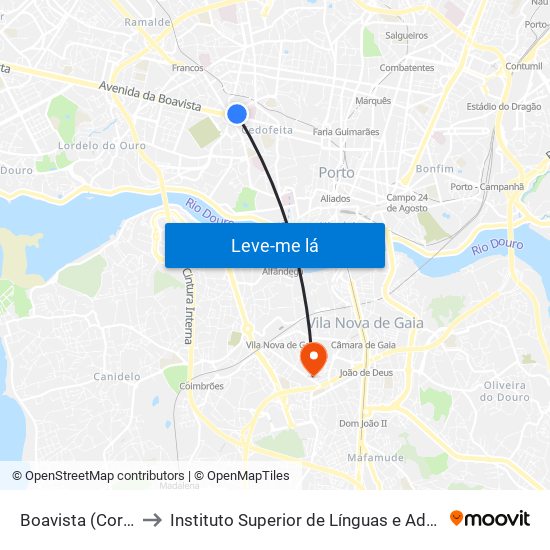 Boavista (Correios) to Instituto Superior de Línguas e Administração map