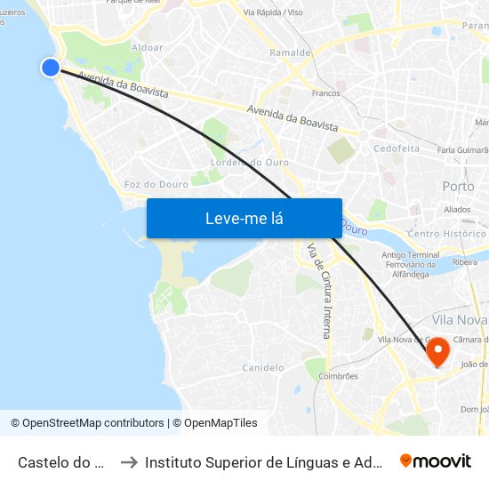 Castelo do Queijo to Instituto Superior de Línguas e Administração map
