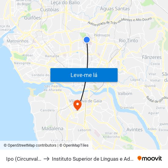 Ipo (Circunvalação) to Instituto Superior de Línguas e Administração map