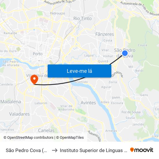 São Pedro Cova (Rio Ferreira) to Instituto Superior de Línguas e Administração map