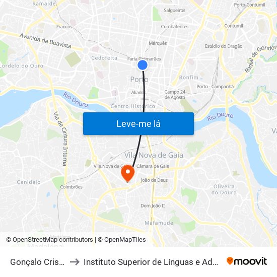 Gonçalo Cristóvão to Instituto Superior de Línguas e Administração map