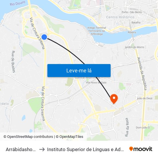 Arrábidashopping to Instituto Superior de Línguas e Administração map