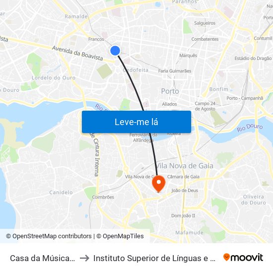 Casa da Música (Metro) to Instituto Superior de Línguas e Administração map