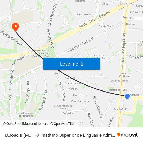 D.João II (Metro) to Instituto Superior de Línguas e Administração map