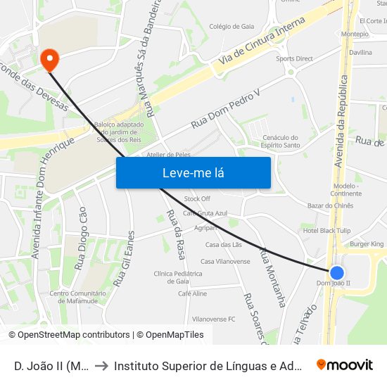 D. João II (Metro) to Instituto Superior de Línguas e Administração map