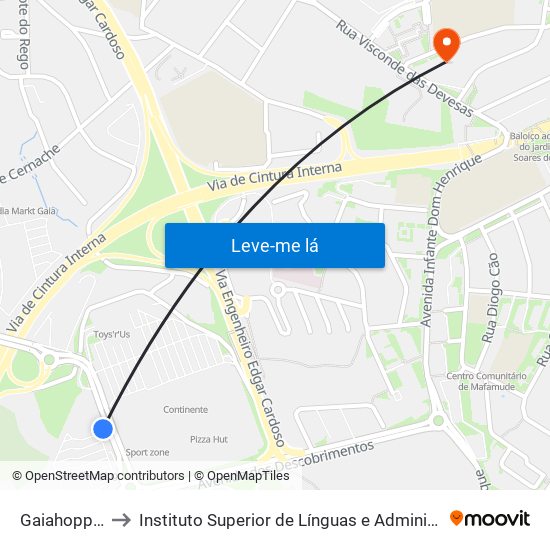 Gaiahopping to Instituto Superior de Línguas e Administração map