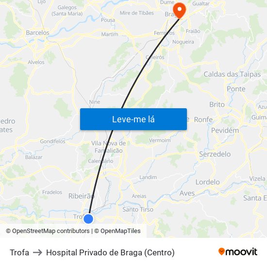 Trofa to Hospital Privado de Braga (Centro) map